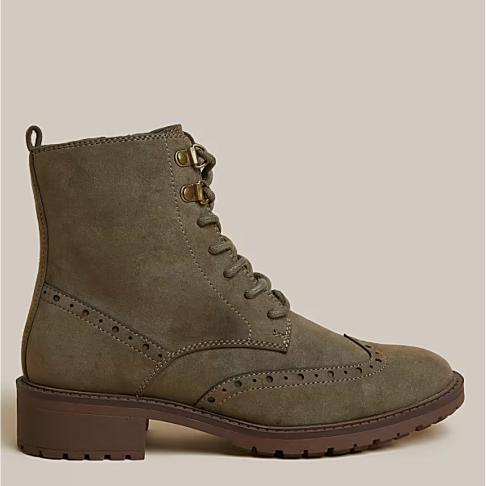 M&S Stylish Olive Lace-Up Hiking Boots for Women
